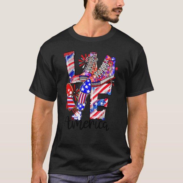 Liebe America Shoes Gefärbte Krawatte Fireworks Am T-Shirt (Vorderseite)
