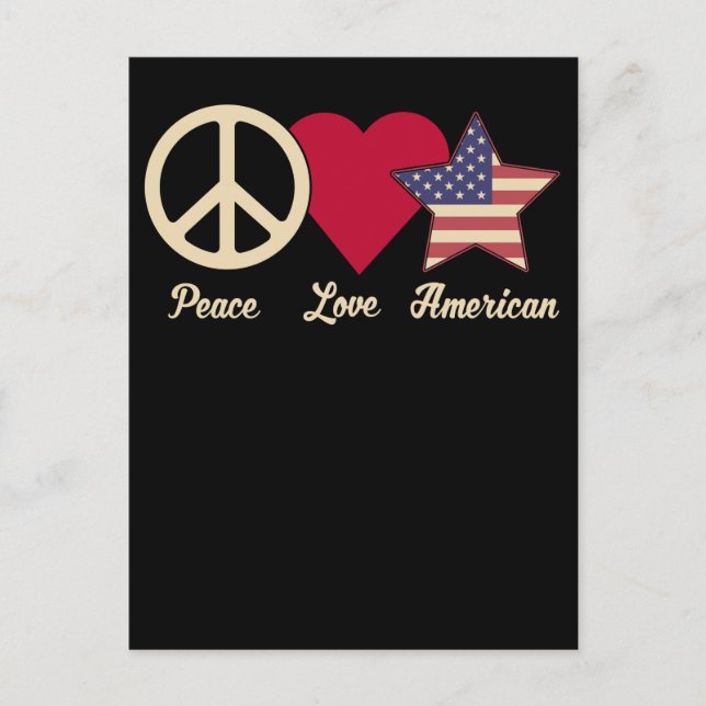 Liebe American Flag Peace 4. Juli Patriotic Postkarte (Vorderseite)