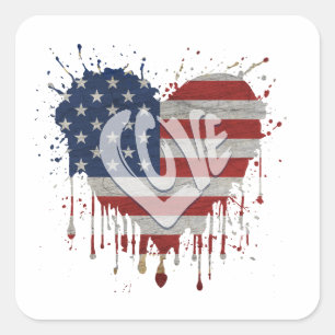 Liebe Amerikanische Flagge Quadratischer Aufkleber