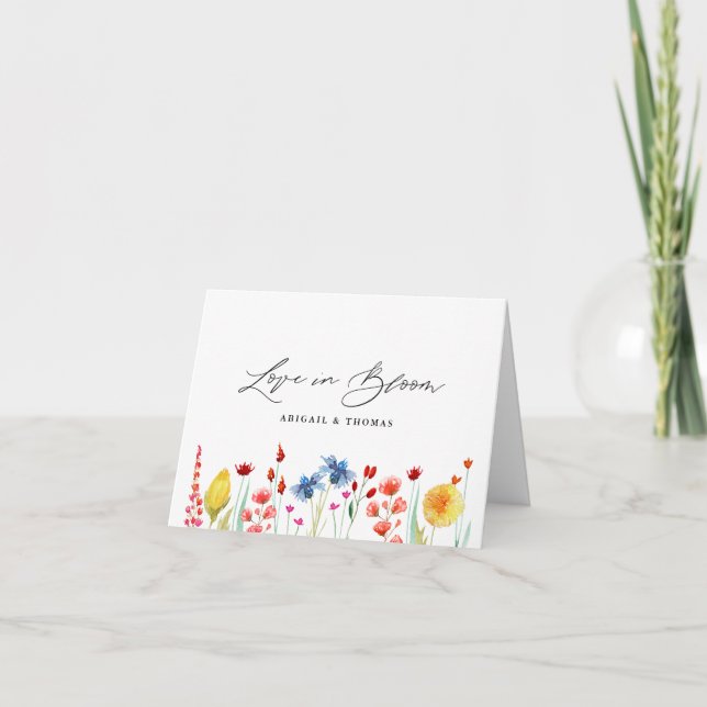 Liebe an der Grenze zur Personalisierten Wildblume Dankeskarte (Vorderseite)