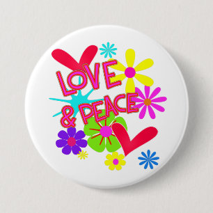 Liebe and Peace Blume Power Retro Hippie Graphic Button