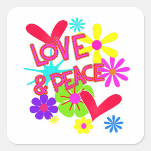 Liebe and Peace Blume Power Retro Hippie Graphic Quadratischer Aufkleber
