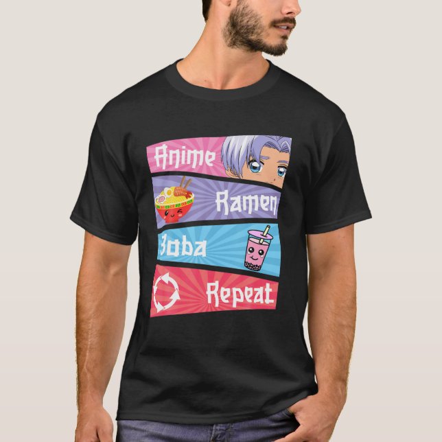 Liebe Anime Ramen Boba Repeat Kawaii Japanischer A T-Shirt (Vorderseite)