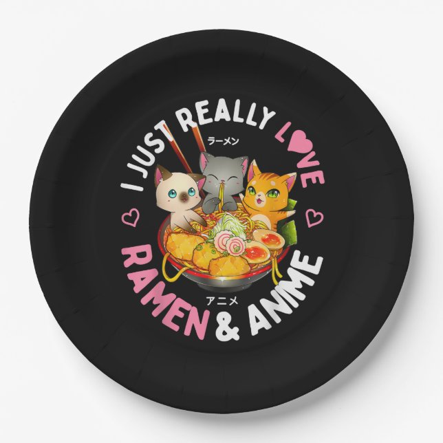 Liebe Anime und Ramen Japanisch Noodles Kat Kawaii Pappteller (Vorderseite)