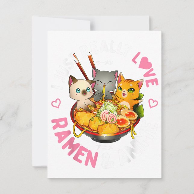 Liebe Anime und Ramen Japanisch Noodles Neko Kawai Einladung (Vorderseite)