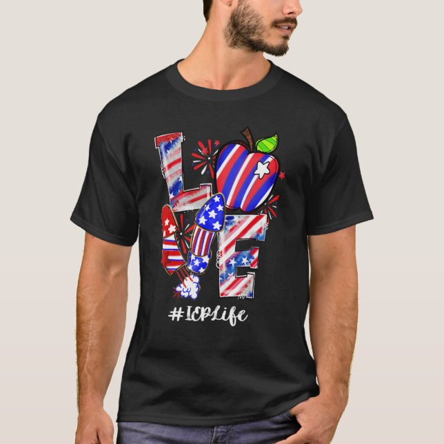 Liebe Apple Fireworks Iep Life Lehrer 4. Juli T-Shirt (Vorderseite)