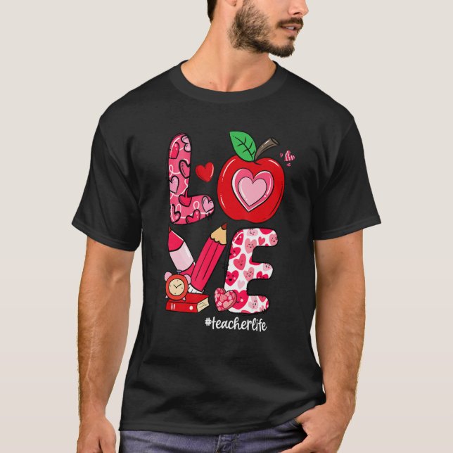 LIEBE Apple Herzlehrer Leben Valentinstag T-Shirt (Vorderseite)