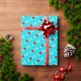 LIEBE Aqua Blue Geschenkpapier