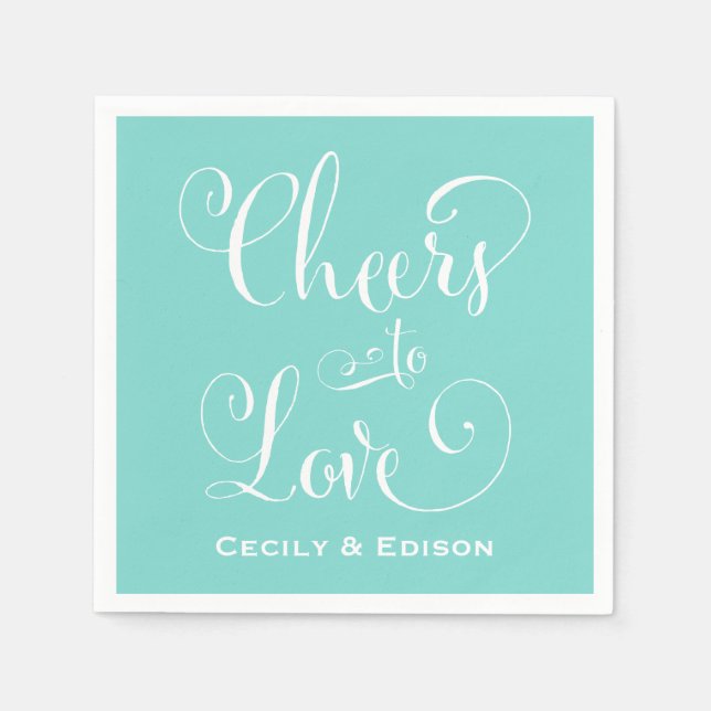 Liebe Aqua Blue Wedding Monogram Serviette (Vorderseite)