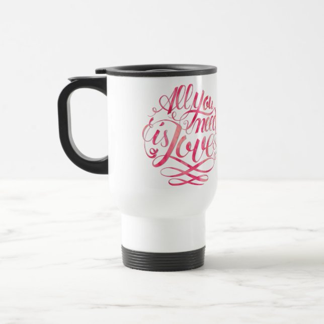 Liebe - Aquarell "Alles was du brauchst ist Liebe" Reisebecher (Links)