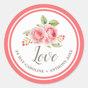 Liebe. Aquarellfarben-Rose Hochzeitsticker Runder Aufkleber
