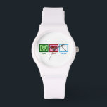 Liebe Armbanduhr<br><div class="desc">Ein hübsches Friedenszeichen,  ein Herz und eine Klarinette sind ein niedliches Geschenk für einen Musiker.</div>