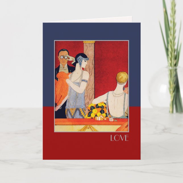 Liebe. Art Deco Valentine's Day Feiertagskarte (Vorderseite)