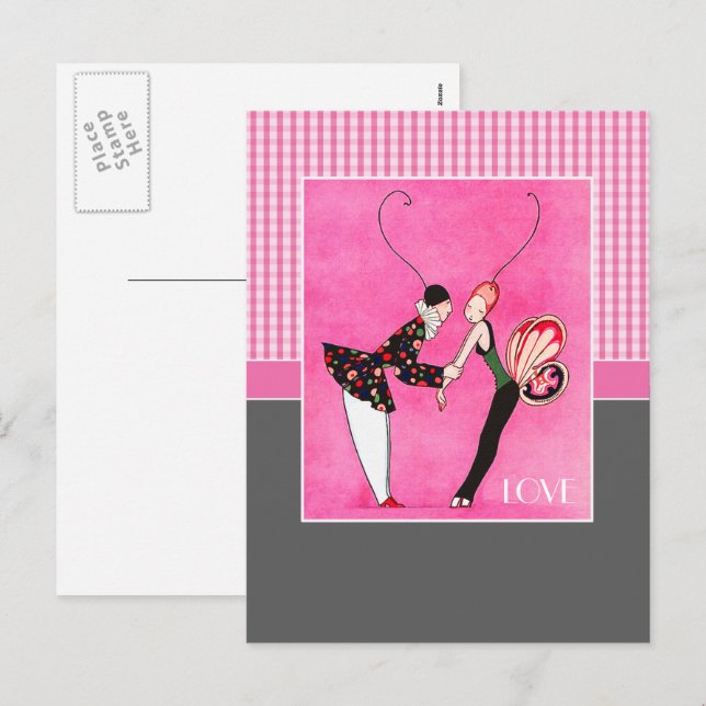 Liebe. Art Deco Valentine's Day Feiertagspostkarte (Vorne/Hinten)