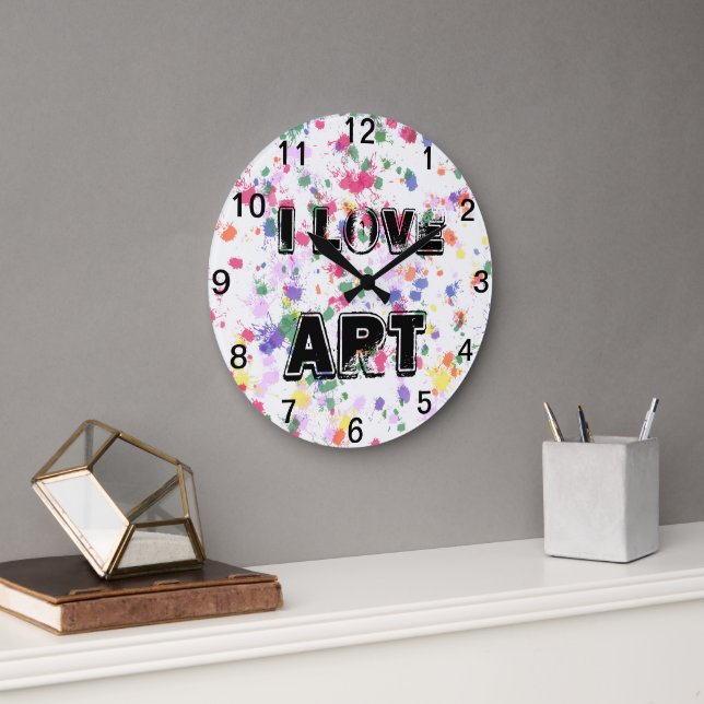 Liebe Art Paint Spritzer Wall Clock Große Wanduhr (Büro)