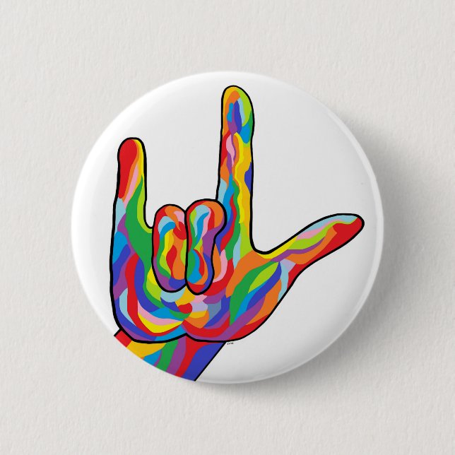 Liebe ASL I Sie MUTIGE FARBE Button (Vorderseite)