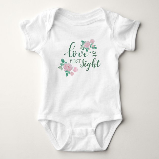 Liebe auf den ersten Blick - rosa Rosen Bouquets Baby Strampler (Vorderseite)