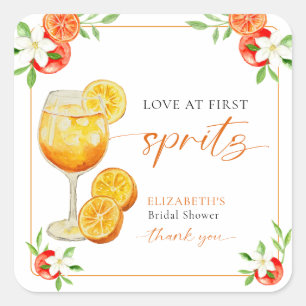 Liebe auf den ersten Spritz Brautparty Aperol pers Quadratischer Aufkleber
