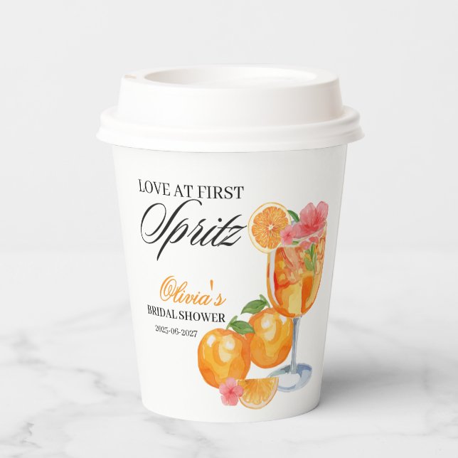 Liebe auf den ersten Spritz-Junggesellinnenabschie Pappbecher (Rückseite)