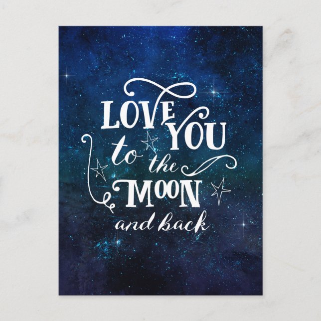 Liebe auf den Mond und die Hintersterne Postkarte (Vorderseite)