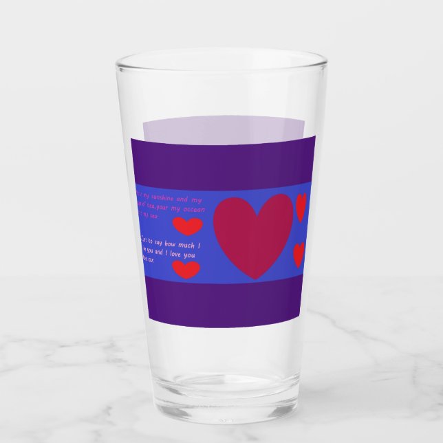 Liebe auf einem Glasbecher lila blaues rotes Desig Glas (Vorderseite)