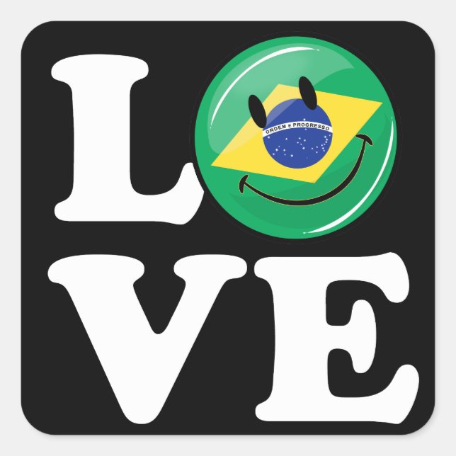 Liebe aus Brasilien lächelnd Gesicht Quadratischer Aufkleber (Vorderseite)