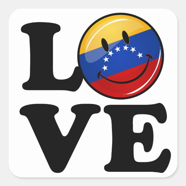 Liebe aus Venezuela lächelnd Flagge Quadratischer Aufkleber (Vorderseite)