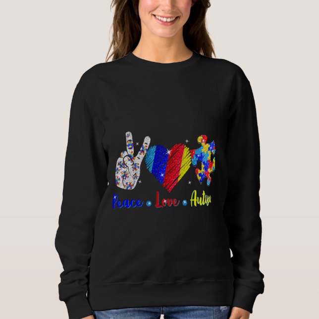 Liebe Autismus Bewusstsein Puzzle Ribbon Mens Wom Sweatshirt (Vorderseite)