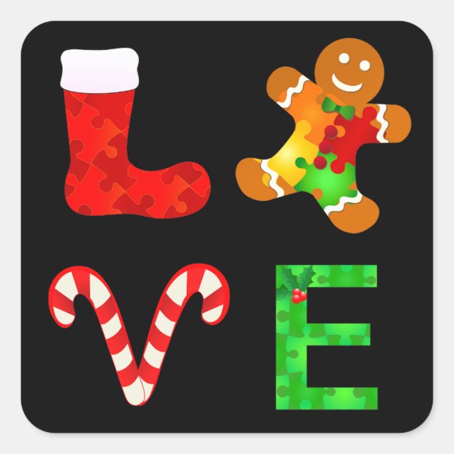 LIEBE Autismus Weihnachten Quadratischer Aufkleber (Vorderseite)