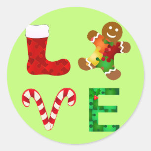 LIEBE Autismus Weihnachten Runder Aufkleber