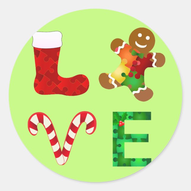LIEBE Autismus Weihnachten Runder Aufkleber (Vorderseite)