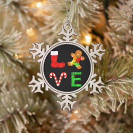 LIEBE Autismus Weihnachten Schneeflocken Zinn-Ornament