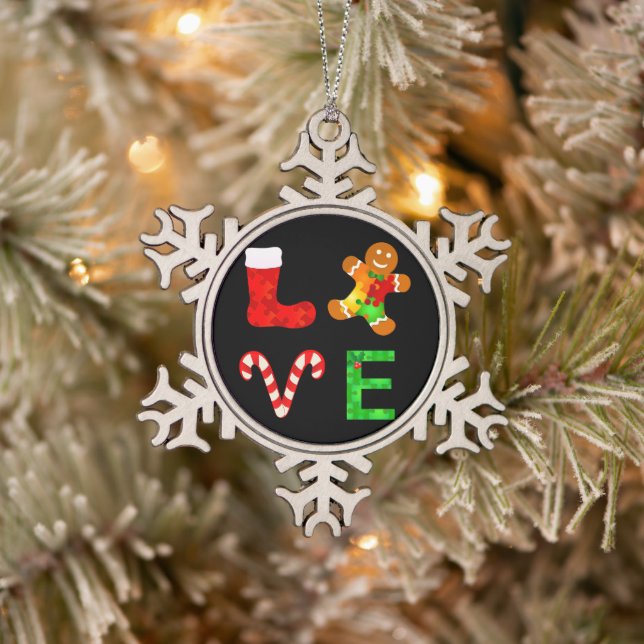 LIEBE Autismus Weihnachten Schneeflocken Zinn-Ornament (Baum)