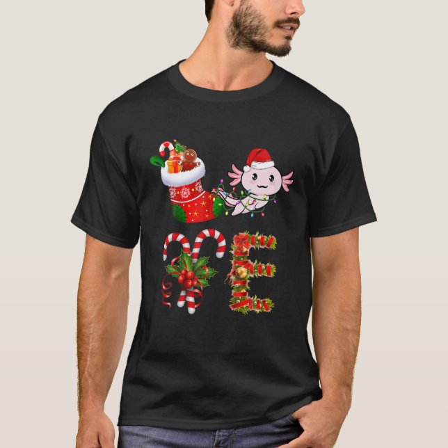 Liebe Axolotl Weihnachtslicht Led Funny Weihnachts T-Shirt (Vorderseite)