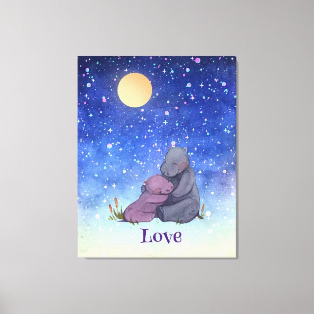 Liebe, Baby Hippo und ihre Mutter Leinwanddruck (Vorderseite)