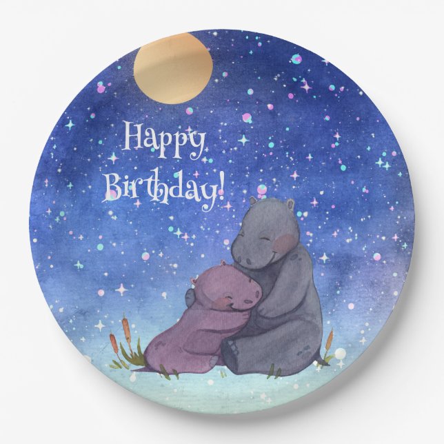 Liebe, Baby Hippo und ihre Mutter, Pappteller (Vorderseite)