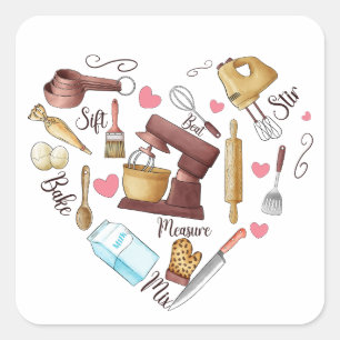 Liebe Backen Herz Wasserfarbe Quadratischer Aufkleber