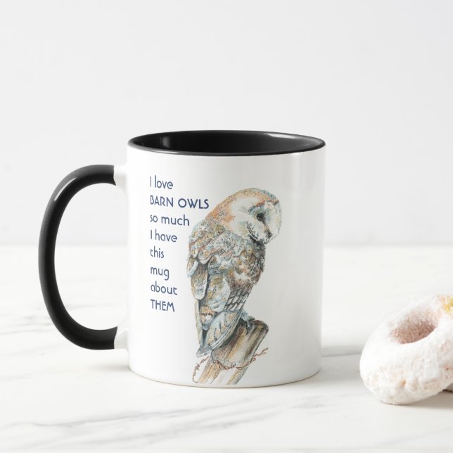 Liebe BARN OWLS so viel ich Spaß Quote Tasse (Mit Donut)