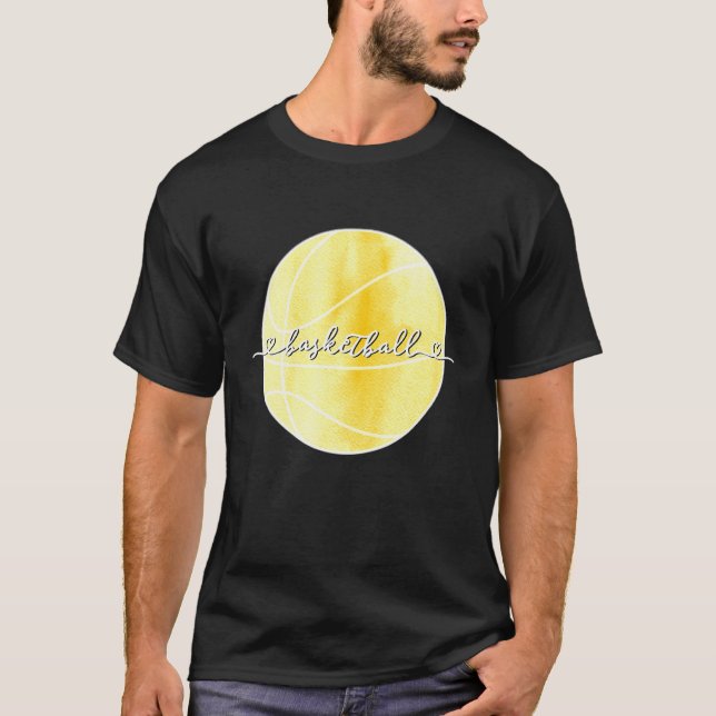 Liebe Basketball Aquarellfarbe Gelb T-Shirt (Vorderseite)