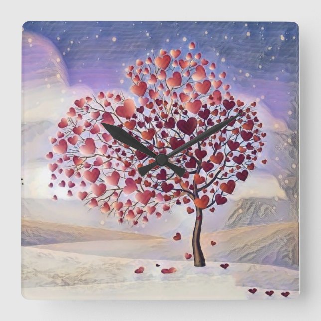 Liebe-Baum Akrylwall-Uhr Quadratische Wanduhr (Vorderseite)