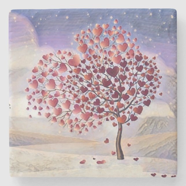 Liebe Baum mit Herz Wasserfarbe Steinuntersetzer (Vorderseite)