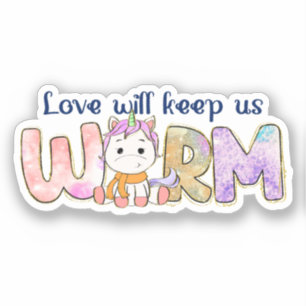 Liebe Behalte uns warm Adorable Einhorn Winter Aufkleber