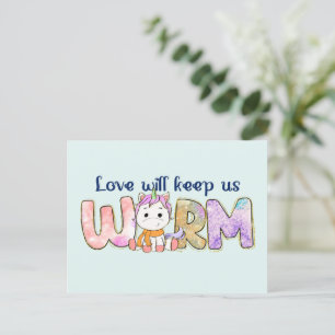Liebe Behalte uns warm Adorable Einhorn Winter Postkarte