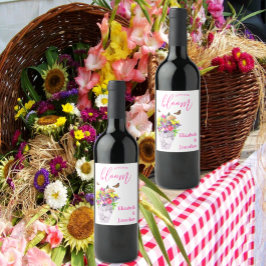Liebe bei Blumenhochzeiten Weinetikett