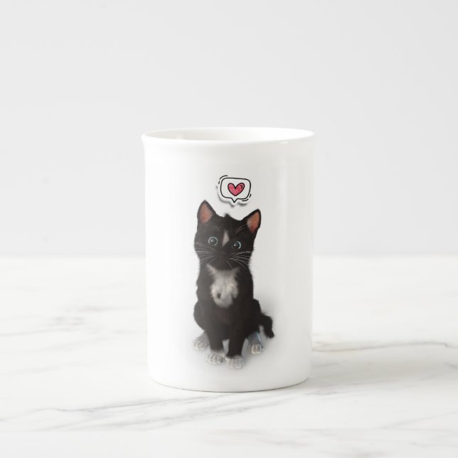 Liebe bei First Purr: Felinis Herzblut Prozellantasse (Vorderseite)