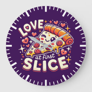 Liebe bei First Slice, Niedliche Pizza Lover Spaß Große Wanduhr