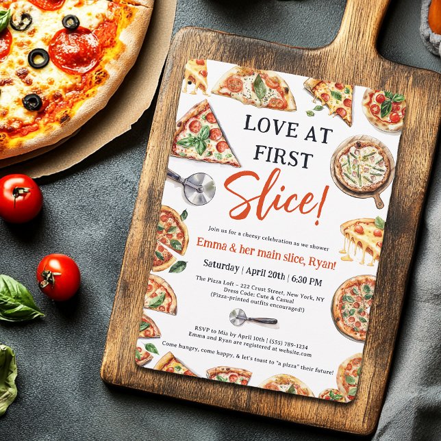 Liebe bei First Slice Pizza Bridal Couples Dusche Einladung (Love at First Slice Pizza Bridal Couples Shower Invitation)