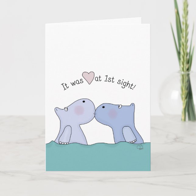 Liebe bei Hippos an erster Stelle Karte (Vorderseite)