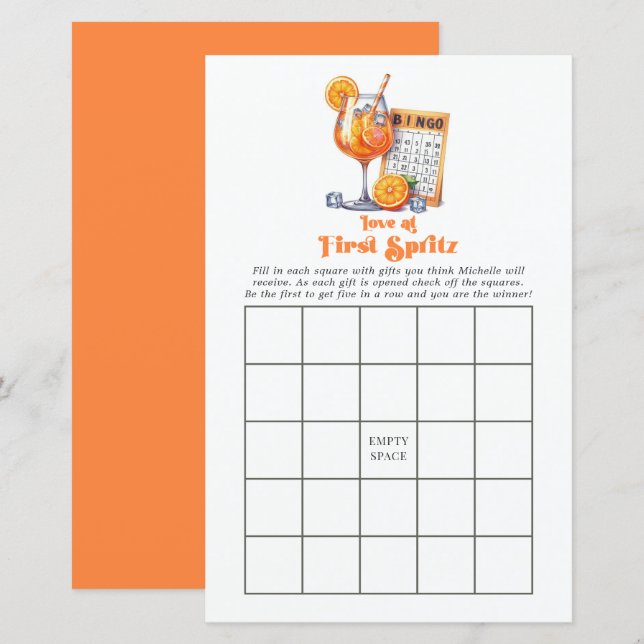 Liebe beim ersten Spritz Brautparty Bingo Game (Vorne/Hinten)