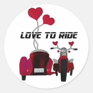 Liebe, Beiwagen-Motorrad-Aufkleber zu reiten Runder Aufkleber
